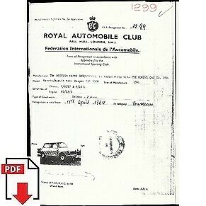 1964 Austin Morris Mini Cooper "S" 1000 FIA homologation form PDF download (RAC)
